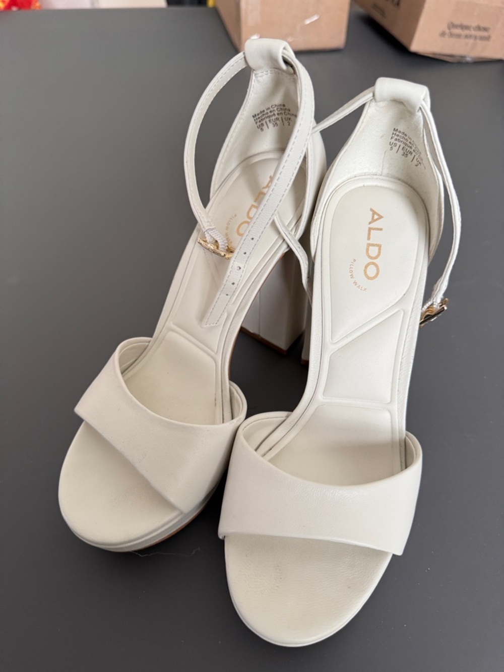 Aldo Cream Block Heel Sandals with Ankle Strap